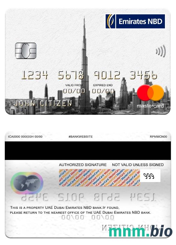 UAE Dubai Emirates NBD bank przykład karty mastercard w formacie PSD